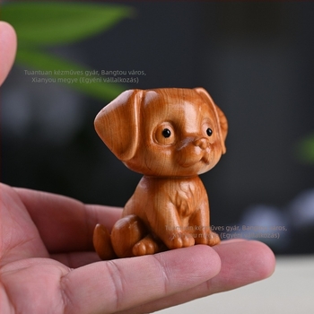 Ciprusfa faragott figurája: Zodiákus kutya, Golden Retriever, otthoni dekoráció