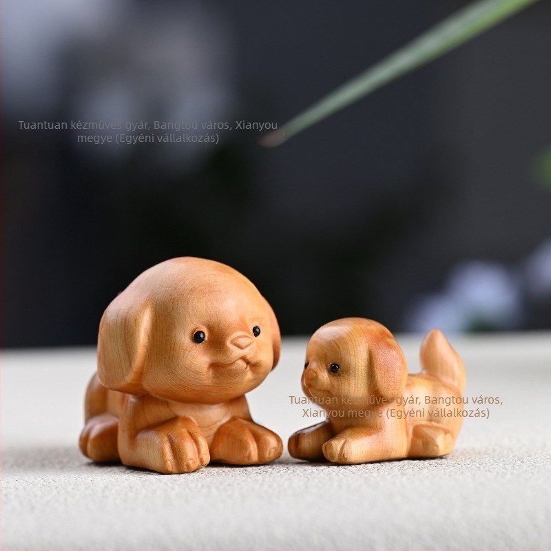 Ciprusfa faragott figurája: Zodiákus kutya, Golden Retriever, otthoni dekoráció