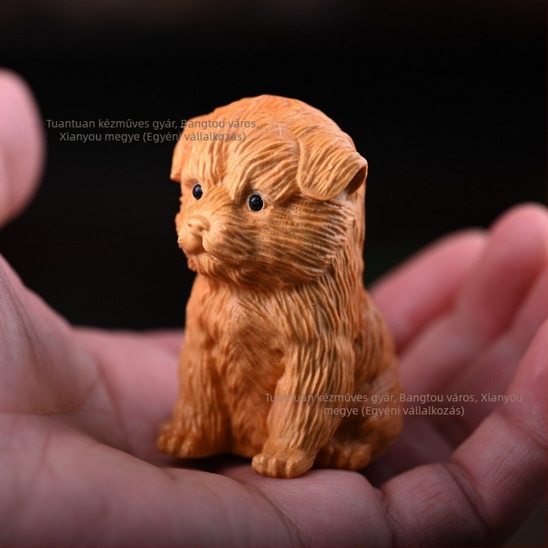 Ciprusfa faragott figurája: Zodiákus kutya, Golden Retriever, otthoni dekoráció