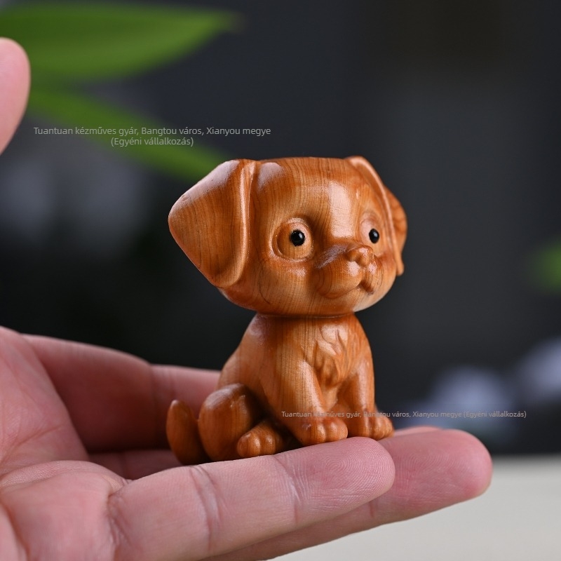 Ciprusfa faragott figurája: Zodiákus kutya, Golden Retriever, otthoni dekoráció