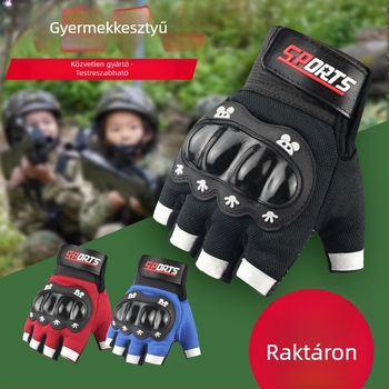 Gyerekeknek félujjas kerékpáros kesztyűk, 5–12 éveseknek, kültéri használatra, csúszásgátló, poliészter, védő héj