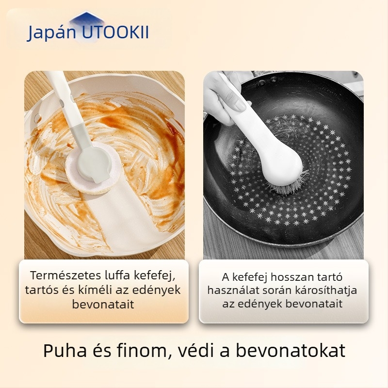 Japán-stílusú luffa edényecset hosszú nyéllel, levehető tisztító kefe a konyhába
