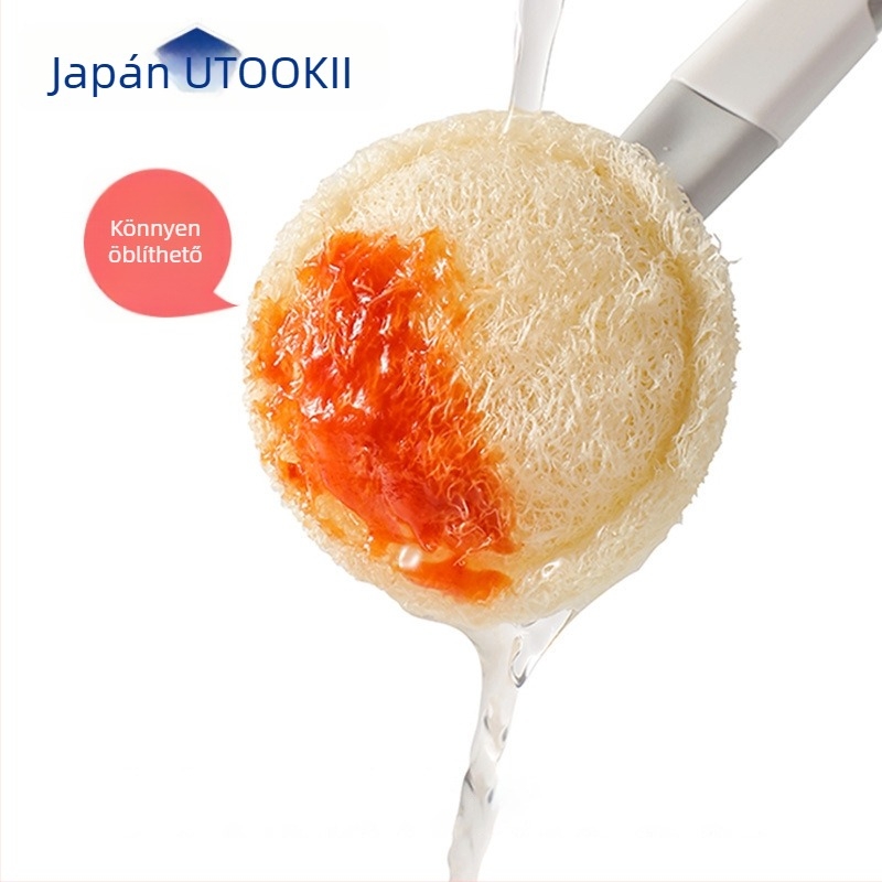 Japán-stílusú luffa edényecset hosszú nyéllel, levehető tisztító kefe a konyhába