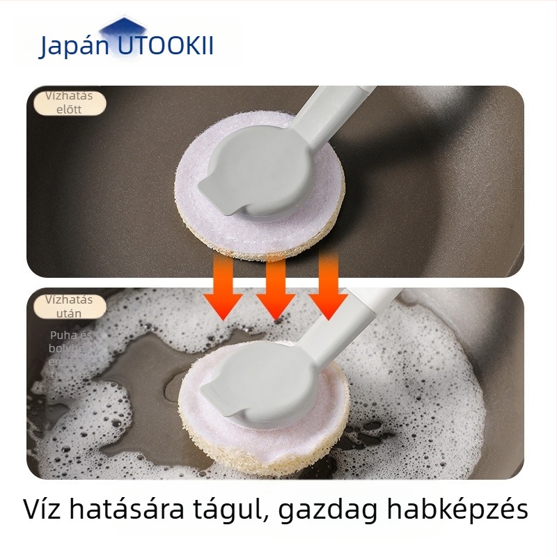 Japán-stílusú luffa edényecset hosszú nyéllel, levehető tisztító kefe a konyhába