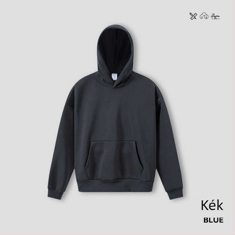 Férfi vastag fleece-béléssel kapucnis pulóver, 500 g, pamut–polieteszt 50/50, egyszínű, laza szabás, kapucnival, téli viselet