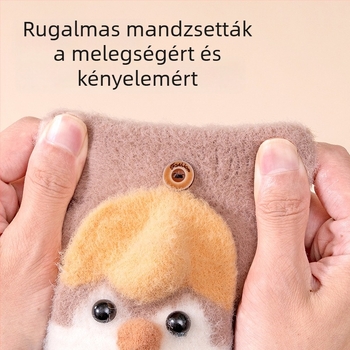 Gyerekeknek készült félujjas kesztyű pingvines mintával - téli viselet, vastag, szélvédett, íráshoz nyitott ujjak, ötujjas flip dizájn