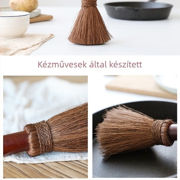 Természetes kókuszpálma rostból készült fazék- és edényecset, fa nyéllel