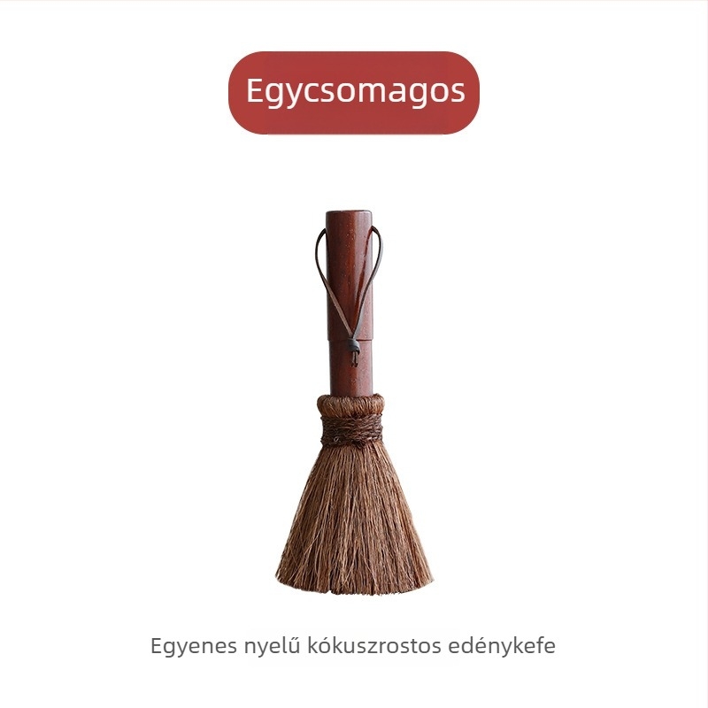 Természetes kókuszpálma rostból készült fazék- és edényecset, fa nyéllel