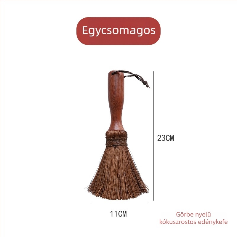 Természetes kókuszpálma rostból készült fazék- és edényecset, fa nyéllel