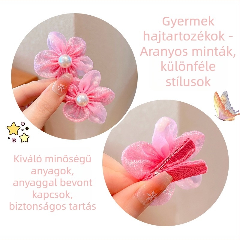 Gyerek hajcsat virággal, kímélő a hajhoz, masnis hajdísz, 8 darabos készlet