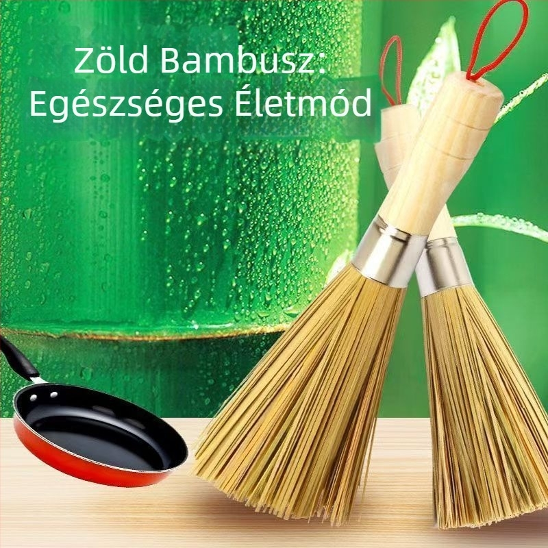 Hosszú bambusz edénykefé — konyhai tisztítás edényekhez és fazekakhoz, olajálló bambusz