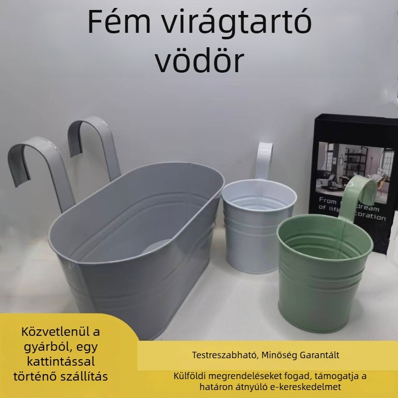 Galvanizált fém függő virágtartó kovácsoltvas kivitel, leválasztható kampóval, balkonra és beltéri/kültéri használatra