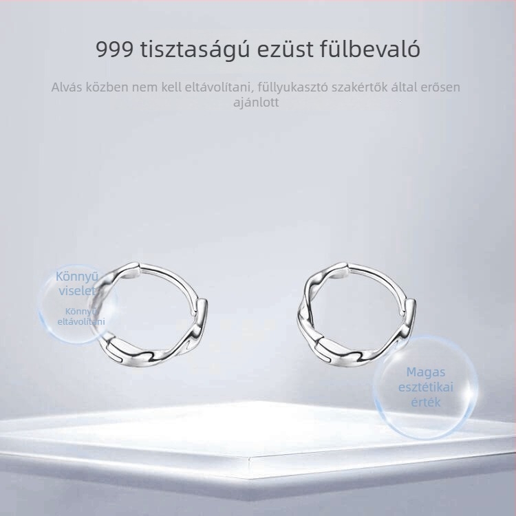 999 ezüst Mobius karika fülbevaló nőknek, minimalist dizájn