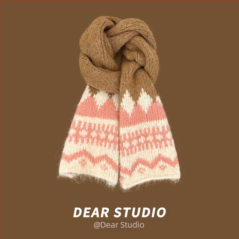 Női Fair Isle jacquard kötött sál, őszi-téli szezon, koreai hatás, meleg és sokoldalú, prémium minőségű