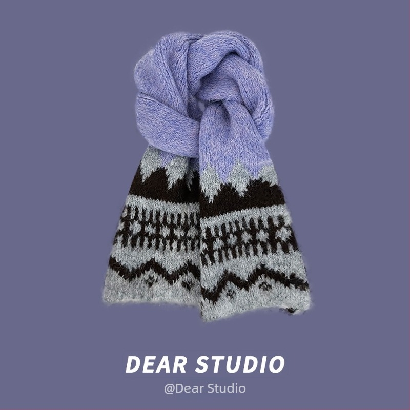 Női Fair Isle jacquard kötött sál, őszi-téli szezon, koreai hatás, meleg és sokoldalú, prémium minőségű