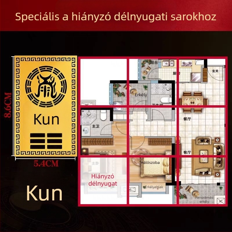 Fém nyolctrigrammos sarokdísz északnyugati hiányzó sarokhoz