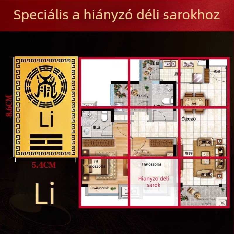 Fém nyolctrigrammos sarokdísz északnyugati hiányzó sarokhoz