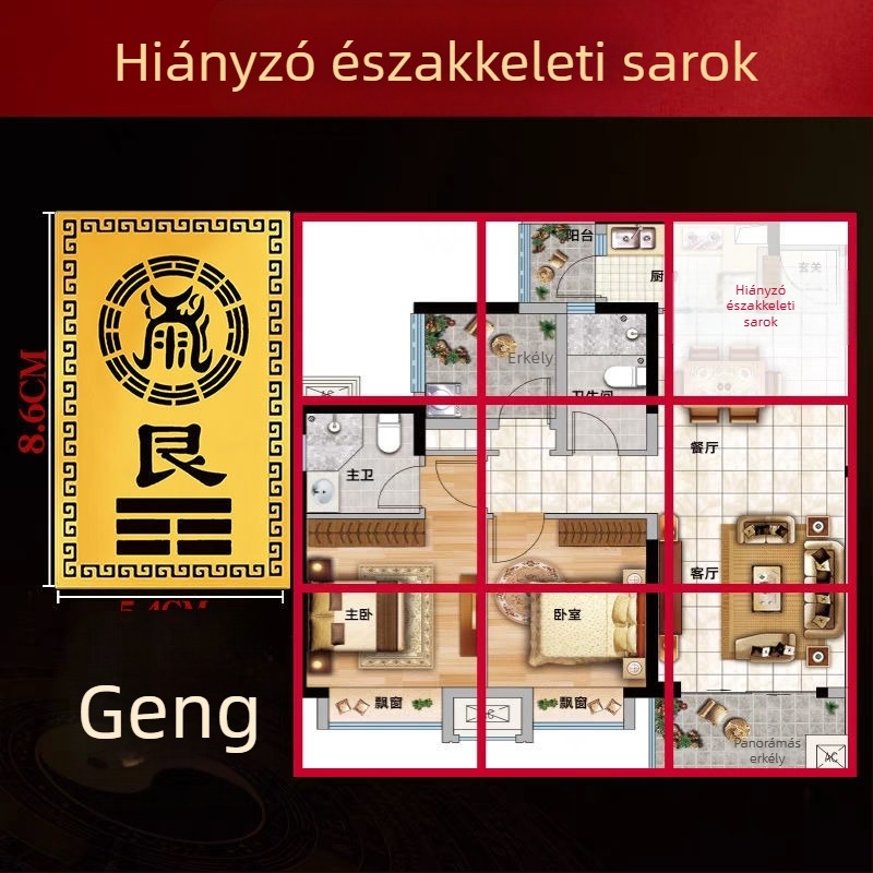 Fém nyolctrigrammos sarokdísz északnyugati hiányzó sarokhoz