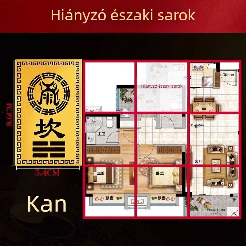 Fém nyolctrigrammos sarokdísz északnyugati hiányzó sarokhoz