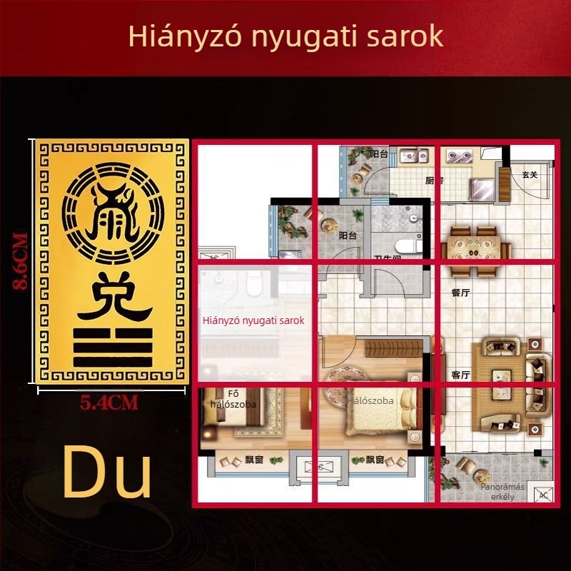 Fém nyolctrigrammos sarokdísz északnyugati hiányzó sarokhoz