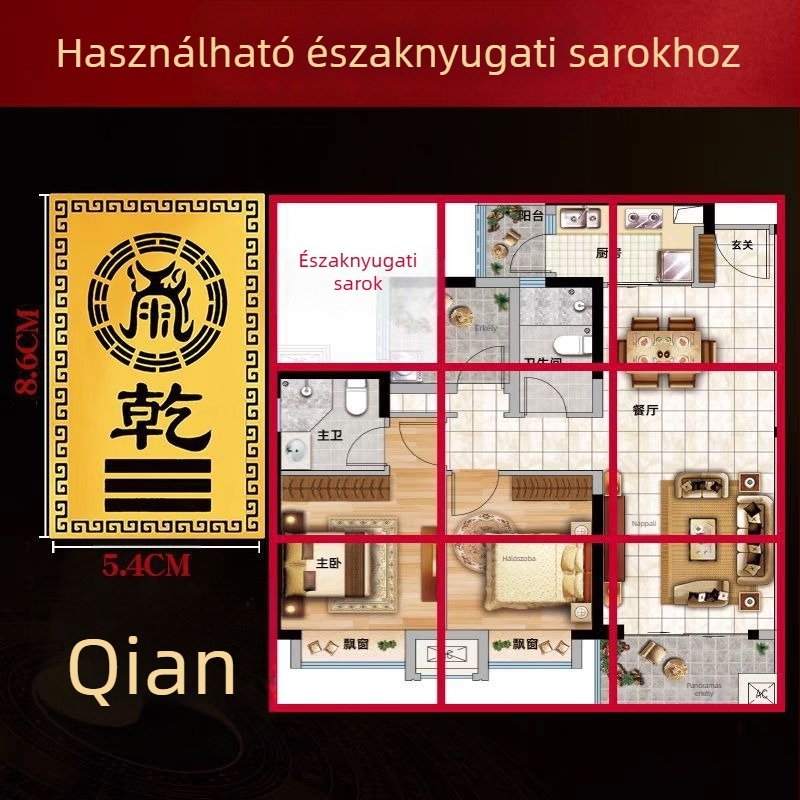 Fém nyolctrigrammos sarokdísz északnyugati hiányzó sarokhoz