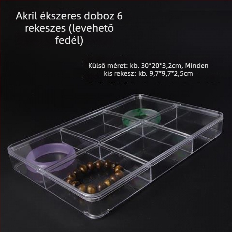 Átlátszó akril kijelző tálca ékszerek és gyöngyök számára, rekeszes tároló