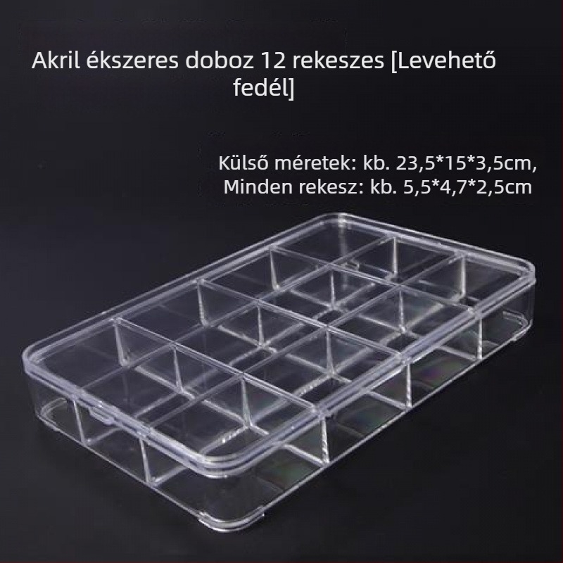 Átlátszó akril kijelző tálca ékszerek és gyöngyök számára, rekeszes tároló