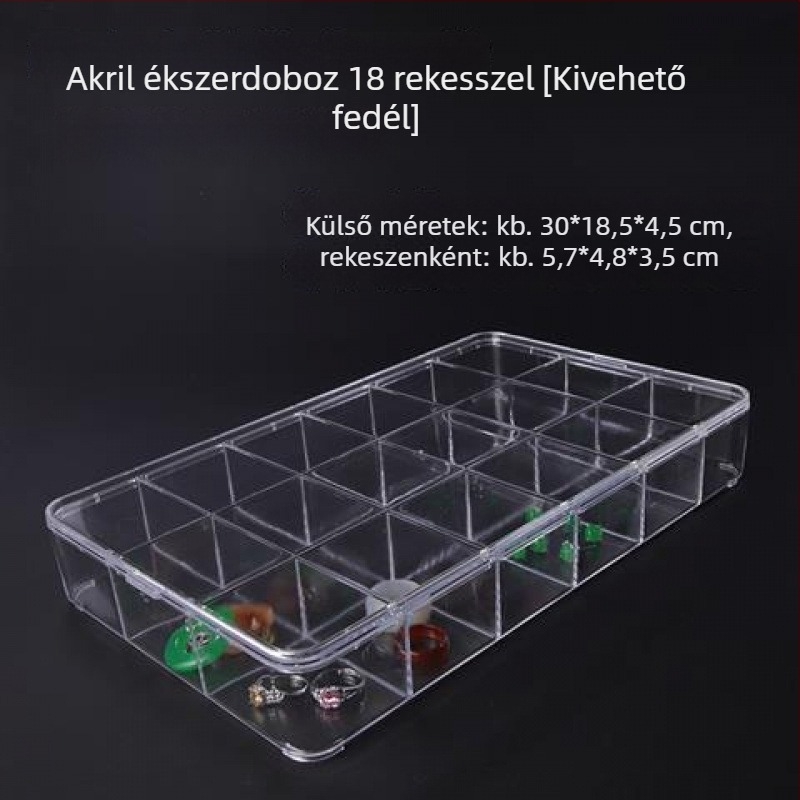 Átlátszó akril kijelző tálca ékszerek és gyöngyök számára, rekeszes tároló