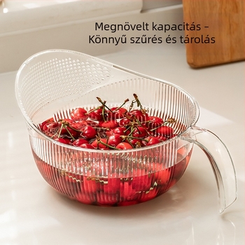 Átlátszó konyhai kosár zöldségek és gyümölcsök mosásához, többfunkciós leeresztő kosár, méretek 28×19,5×13 cm