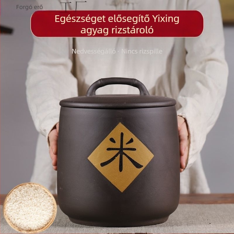 5 kg purpura agyag rizstároló tartály, kézzel készített kerámia, nedvesség- és rovarálló, zárt tartály rizshez