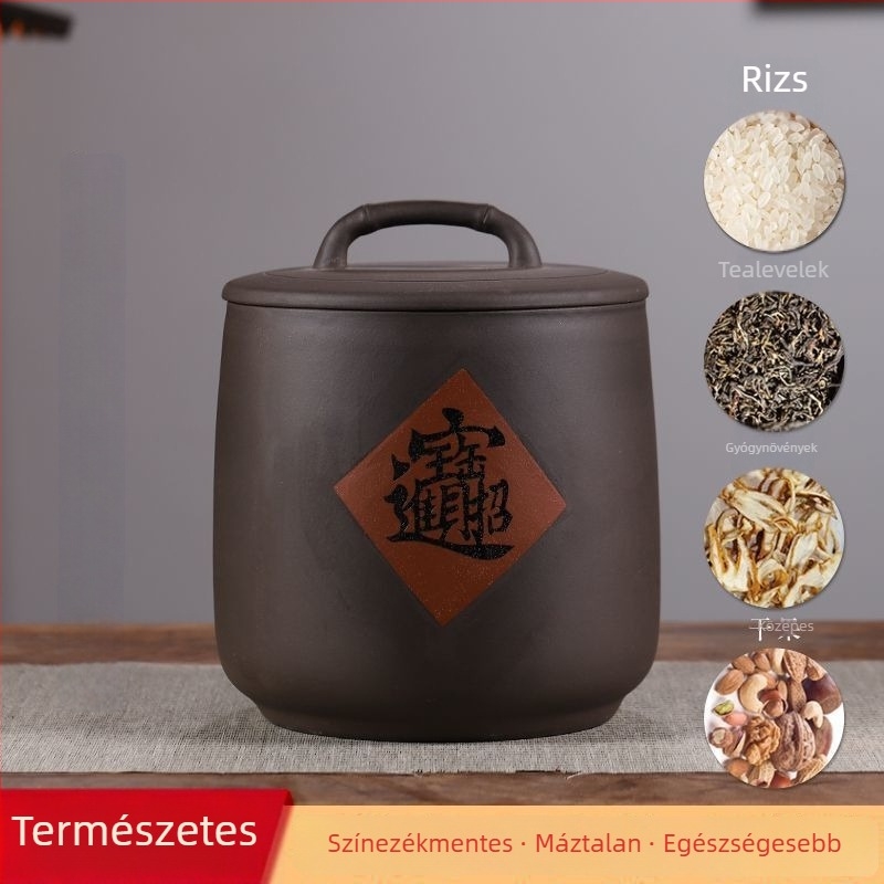 5 kg purpura agyag rizstároló tartály, kézzel készített kerámia, nedvesség- és rovarálló, zárt tartály rizshez