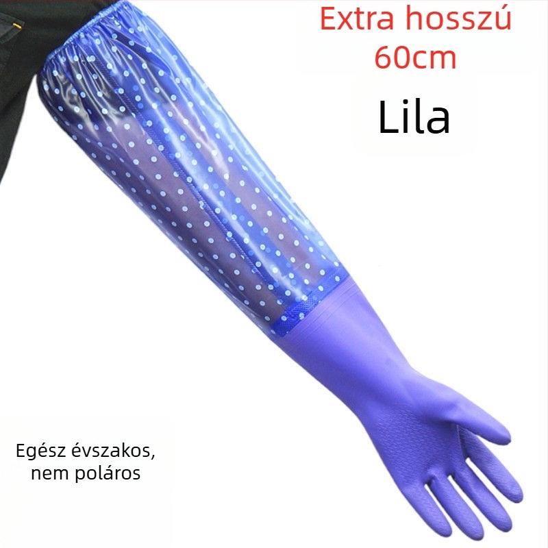 60 cm hosszú gumikesztyűk háztartási munkákhoz, vízállóak, hosszított kivitel a konyhai mosogatáshoz