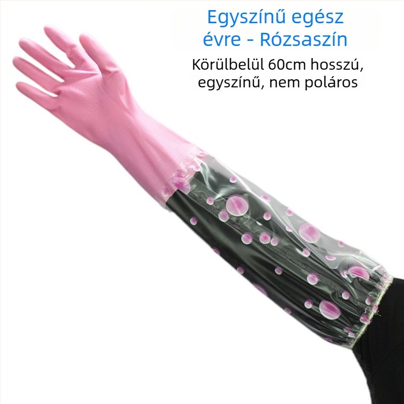 60 cm hosszú gumikesztyűk háztartási munkákhoz, vízállóak, hosszított kivitel a konyhai mosogatáshoz