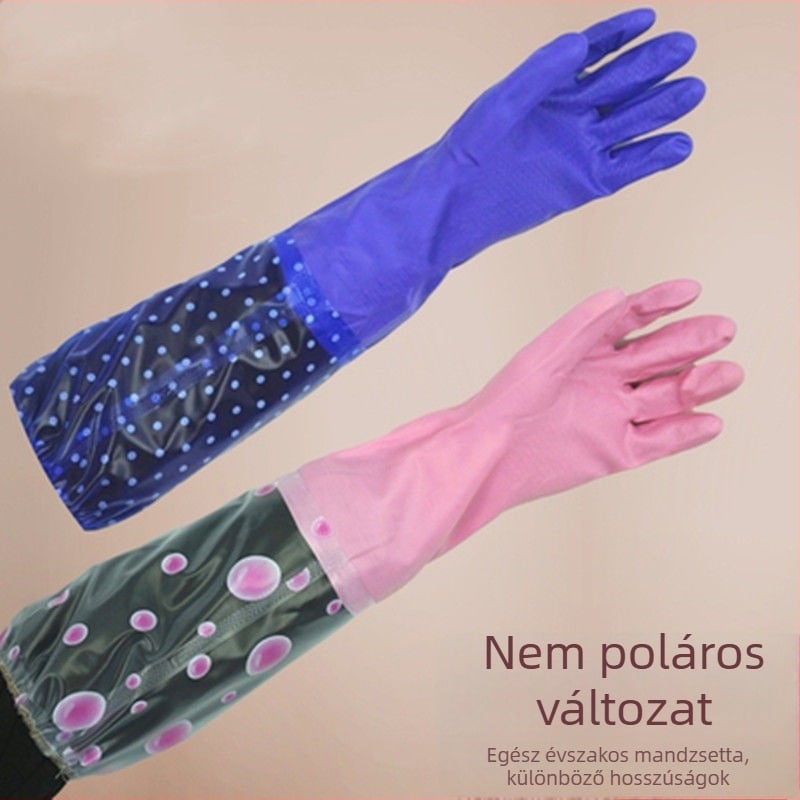 60 cm hosszú gumikesztyűk háztartási munkákhoz, vízállóak, hosszított kivitel a konyhai mosogatáshoz