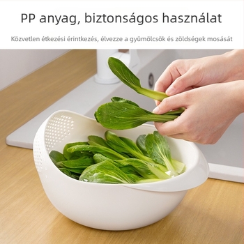 Konyhai kétszintes rizsöblítő és leszűrő kosár, finom lyukakkal, ABS műanyag, modern asztali modell