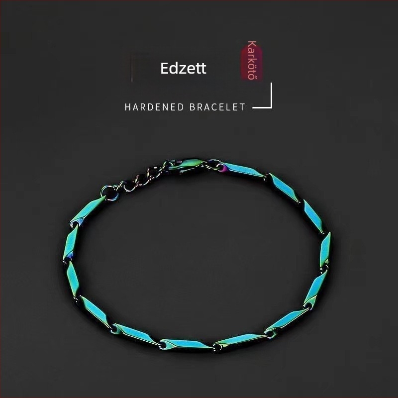 Színes rozsdamentes acél karkötő titán bevonattal, edzett felülettel, rombusz mintával, uniszex.