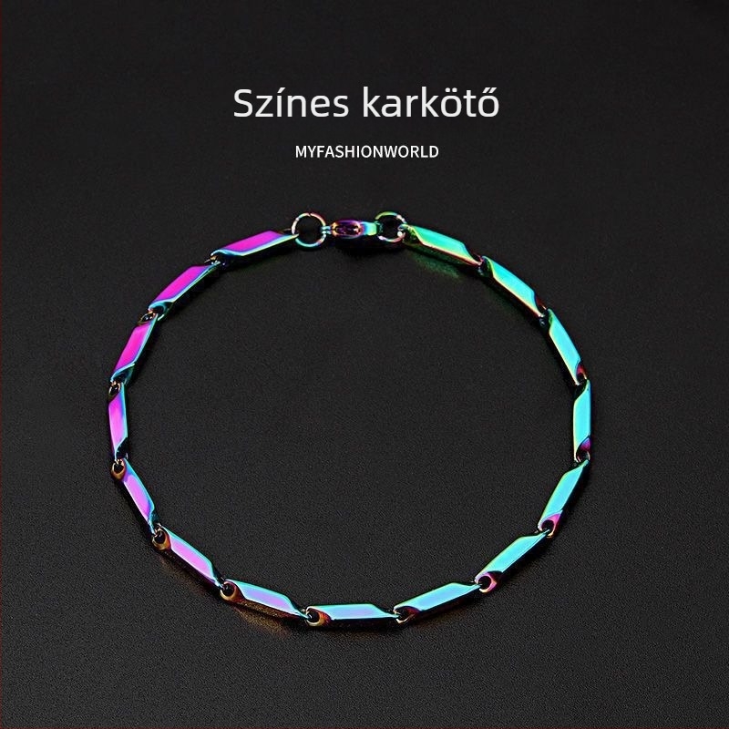 Színes rozsdamentes acél karkötő titán bevonattal, edzett felülettel, rombusz mintával, uniszex.