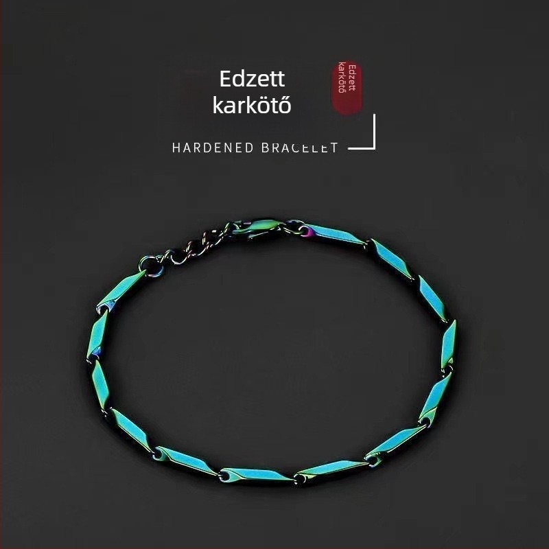Színes rozsdamentes acél karkötő titán bevonattal, edzett felülettel, rombusz mintával, uniszex.