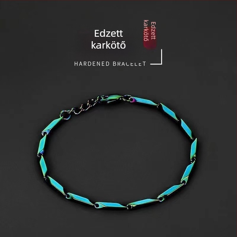 Színes rozsdamentes acél karkötő titán bevonattal, edzett felülettel, rombusz mintával, uniszex.