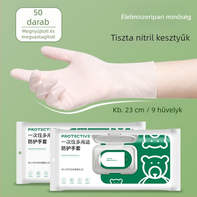 Egyszer használatos nitril kesztyűk háztartási tisztításra és mosogatáshoz, élelmiszer-minőség, vastag és vízálló