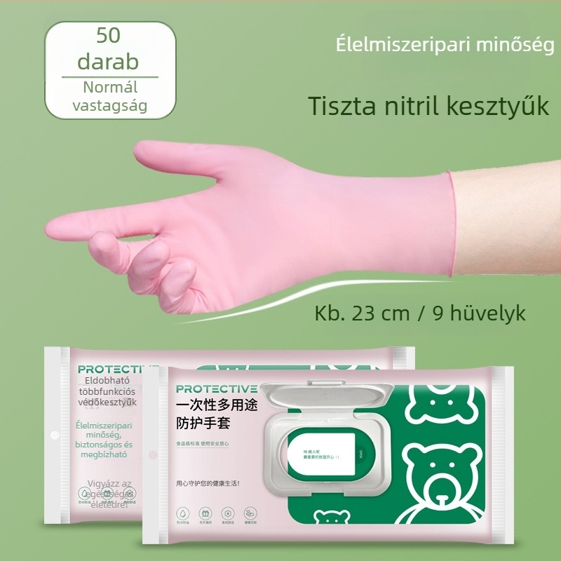 Egyszer használatos nitril kesztyűk háztartási tisztításra és mosogatáshoz, élelmiszer-minőség, vastag és vízálló