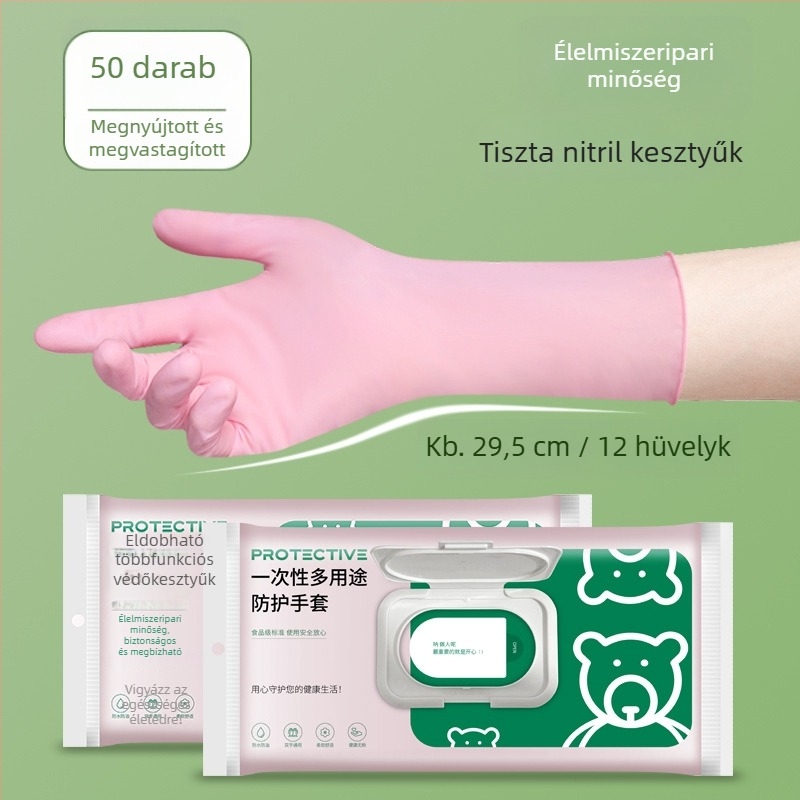Egyszer használatos nitril kesztyűk háztartási tisztításra és mosogatáshoz, élelmiszer-minőség, vastag és vízálló