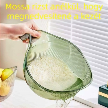 Műanyag rizsöblítő kosár fogantyúval — konyhai szűrőkosár rizshez, gyümölcsökhöz és zöldségekhez