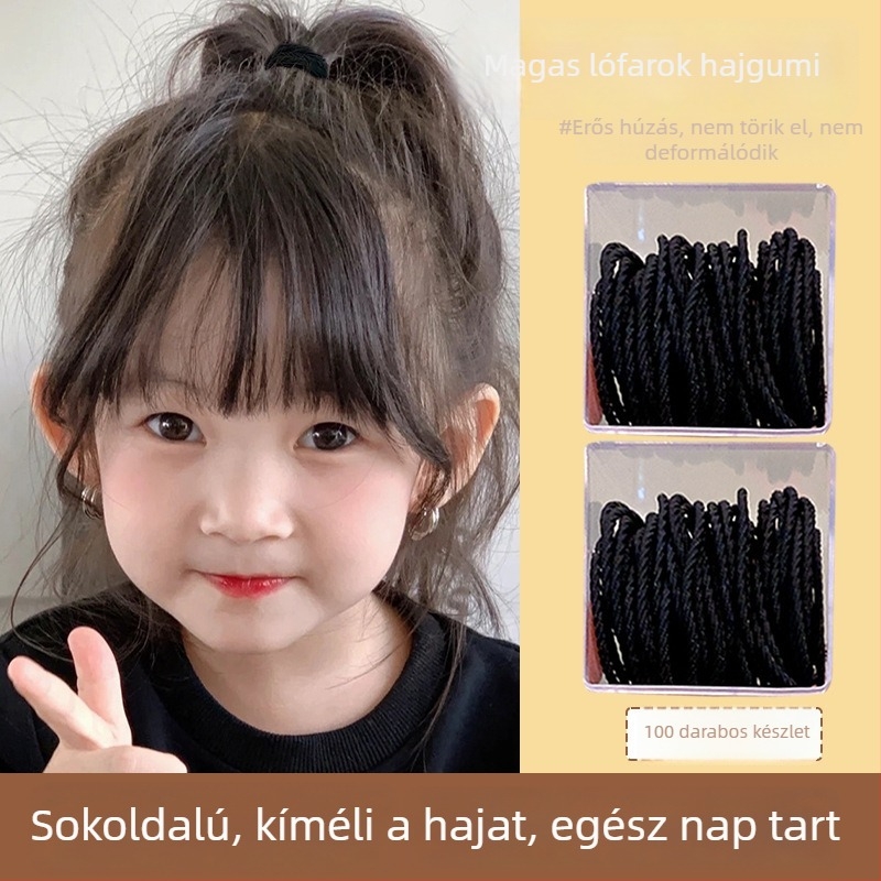 50 darabos hajgumi dobozban, textil zsinórral és bőr kupakkal, kézzel készített, tartós és rugalmas, minimalistán elegáns nőknek