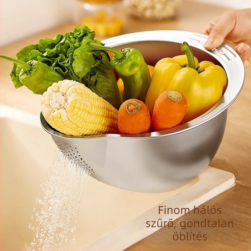 304 rozsdamentes acél leeresztő kosár, többfunkciós rizs mosó eszköz, rizs és gyümölcsök szita, konyhai mosómedence