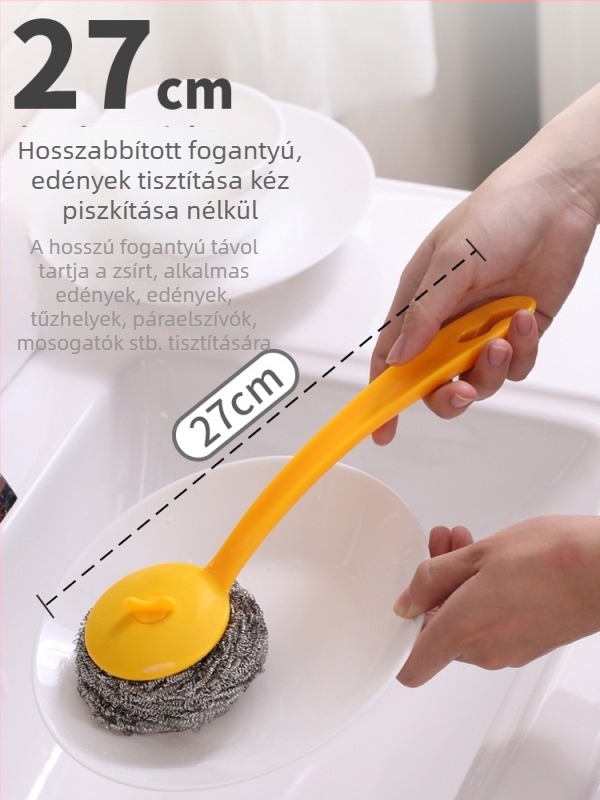 Rozsdamentes acél 304-es golyós kefe fogantyúval – konyhai edények és fazekak tisztítására
