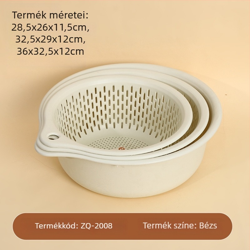 Háromszintes műanyag leeresztő kosár gyümölcsök és zöldségek számára, konyhai mosókosár, multifunkcionális