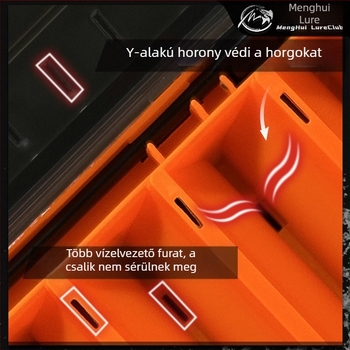Kétszárnyú hordozható csali-doboz 14 rekesz, két rétegű