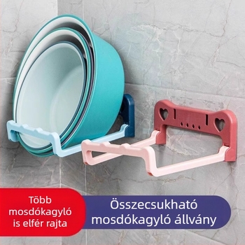 Összecsukható falra szerelhető mosdó- és lábfürdő tartó, fúrás nélkül, fürdőszobai tároló