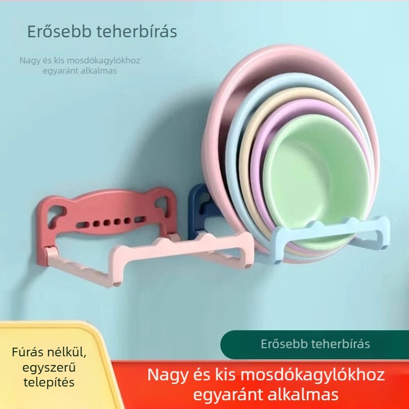 Összecsukható falra szerelhető mosdó- és lábfürdő tartó, fúrás nélkül, fürdőszobai tároló